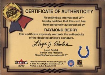 2000 Fleer Greats of the Game - Gold Border Autographs #NNO Raymond Berry Back