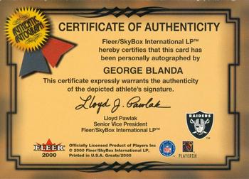 2000 Fleer Greats of the Game - Gold Border Autographs #NNO George Blanda Back