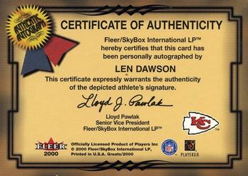 2000 Fleer Greats of the Game - Gold Border Autographs #NNO Len Dawson Back