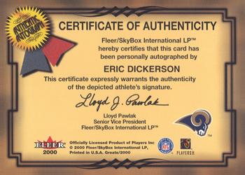 2000 Fleer Greats of the Game - Gold Border Autographs #NNO Eric Dickerson Back