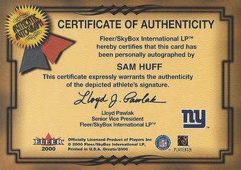 2000 Fleer Greats of the Game - Gold Border Autographs #NNO Sam Huff Back
