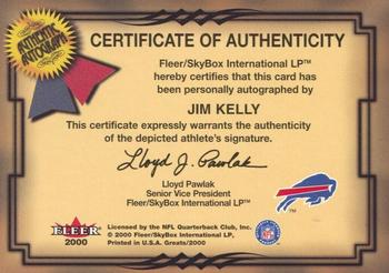 2000 Fleer Greats of the Game - Gold Border Autographs #NNO Jim Kelly Back