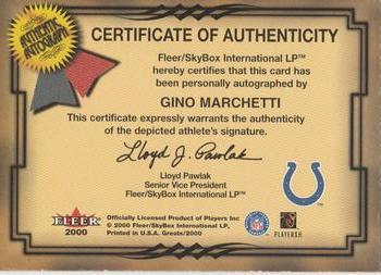 2000 Fleer Greats of the Game - Gold Border Autographs #NNO Gino Marchetti Back