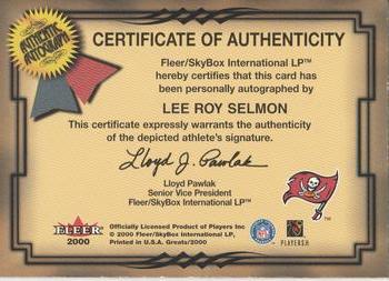 2000 Fleer Greats of the Game - Gold Border Autographs #NNO Lee Roy Selmon Back