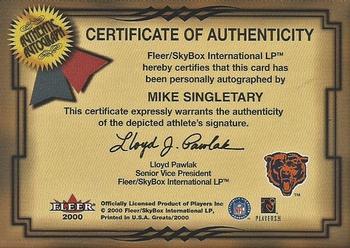 2000 Fleer Greats of the Game - Gold Border Autographs #NNO Mike Singletary Back