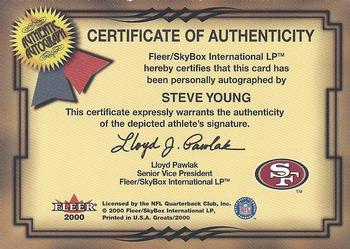 2000 Fleer Greats of the Game - Gold Border Autographs #NNO Steve Young Back