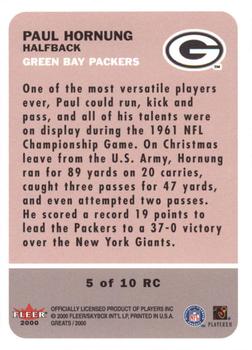 2000 Fleer Greats of the Game - Retrospection Collection #5RC Paul Hornung Back