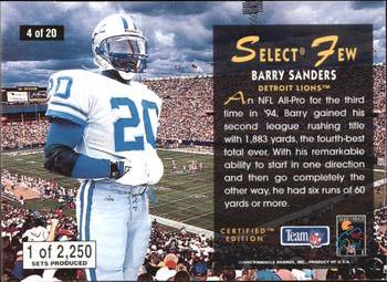 1995 Select Certified - Select Few #4 Barry Sanders Back