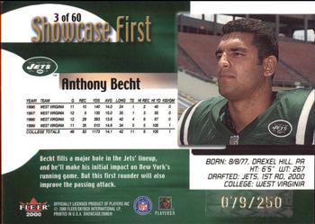 2000 Fleer Showcase - Rookie Showcase Firsts #3 Anthony Becht Back