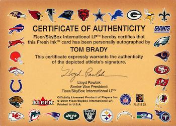 2000 Fleer Tradition - Autographics #NNO Tom Brady Back