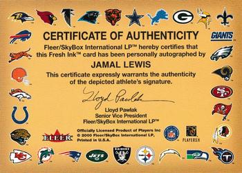 2000 Fleer Tradition - Autographics #NNO Jamal Lewis Back