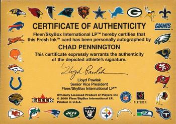 2000 Fleer Tradition - Autographics #NNO Chad Pennington Back