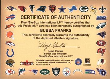 2000 Fleer Tradition - Autographics Gold #NNO Bubba Franks Back