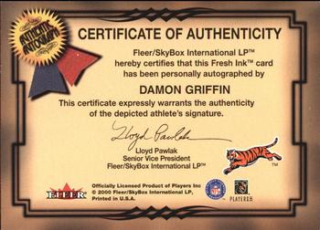 2000 Fleer Tradition - Autographics Silver #NNO Damon Griffin Back