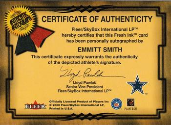 2000 Fleer Tradition - Autographics Silver #NNO Emmitt Smith Back