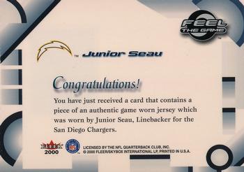 2000 Fleer Tradition - Feel the Game #NNO Junior Seau Back
