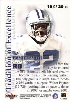 2000 Fleer Tradition - Tradition of Excellence #10 TE Emmitt Smith Back