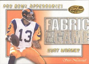 2000 Leaf Certified - Fabric of the Game #FG-13 Kurt Warner Front