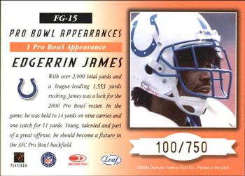 2000 Leaf Certified - Fabric of the Game #FG-15 Edgerrin James Back