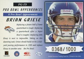 2000 Leaf Certified - Fabric of the Game #FG-19 Brian Griese Back