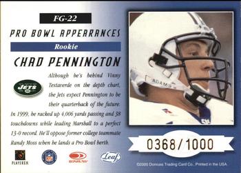 2000 Leaf Certified - Fabric of the Game #FG-22 Chad Pennington Back