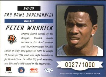 2000 Leaf Certified - Fabric of the Game #FG-25 Peter Warrick Back