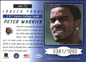 2000 Leaf Certified - Fabric of the Game #FG-73 Peter Warrick Back
