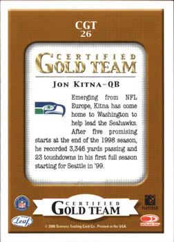 2000 Leaf Certified - Certified Gold Team #CGT26 Jon Kitna Back
