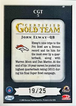 2000 Leaf Certified - Certified Gold Team Mirror Black #CGT5 John Elway Back