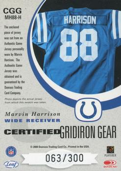 2000 Leaf Certified - Certified Gridiron Gear #CGG MH88H Marvin Harrison Back