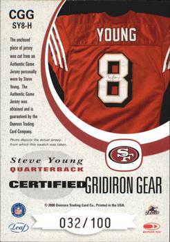 2000 Leaf Certified - Certified Gridiron Gear #CGG SY8H Steve Young Back