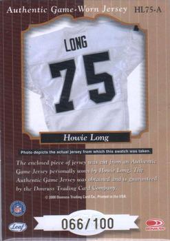2000 Leaf Certified - Heritage Collection #HL75-A Howie Long Back