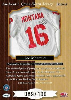 2000 Leaf Certified - Heritage Collection #JM16-A Joe Montana Back