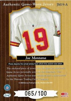 2000 Leaf Certified - Heritage Collection #JM19-A Joe Montana Back
