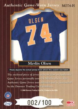 2000 Leaf Certified - Heritage Collection #MO74-H Merlin Olsen Back