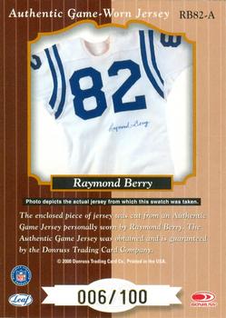 2000 Leaf Certified - Heritage Collection #RB82-A Raymond Berry Back