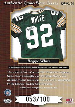 2000 Leaf Certified - Heritage Collection #RW92-H Reggie White Back