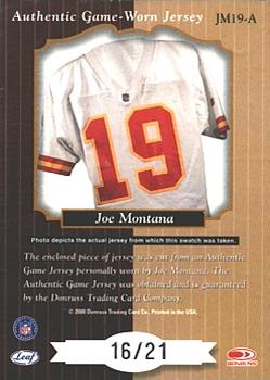 2000 Leaf Certified - Heritage Collection Century #JM19-A Joe Montana Back