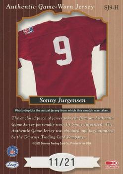 2000 Leaf Certified - Heritage Collection Century #SJ9-H Sonny Jurgensen Back