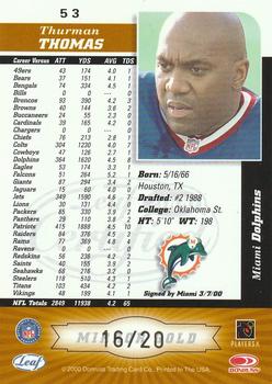 2000 Leaf Certified - Mirror Gold #53 Thurman Thomas Back