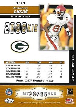 2000 Leaf Certified - Mirror Gold #199 Anthony Lucas Back