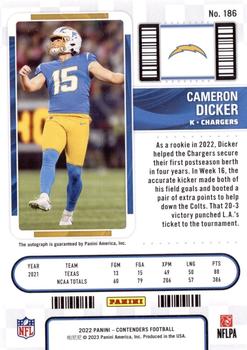 2022 Panini Contenders - Playoff Ticket #186 Cameron Dicker Back