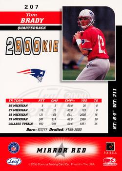 2000 Leaf Certified - Mirror Red #207 Tom Brady Back