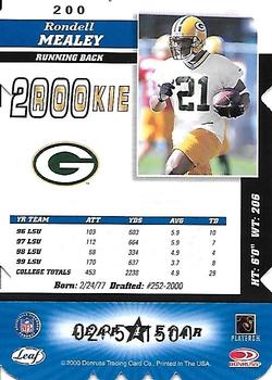 2000 Leaf Certified - Rookie Die Cuts #200 Rondell Mealey Back
