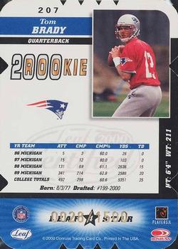 2000 Leaf Certified - Rookie Die Cuts #207 Tom Brady Back