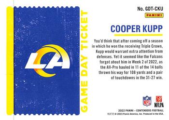 2022 Panini Contenders - Game Day Ticket #GDT-CKU Cooper Kupp Back