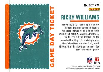 2022 Panini Contenders - Game Day Ticket #GDT-RWI Ricky Williams Back