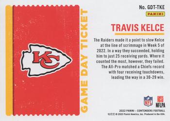 2022 Panini Contenders - Game Day Ticket #GDT-TKE Travis Kelce Back