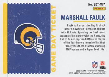 2022 Panini Contenders - Game Day Ticket Emerald #GDT-MFA Marshall Faulk Back