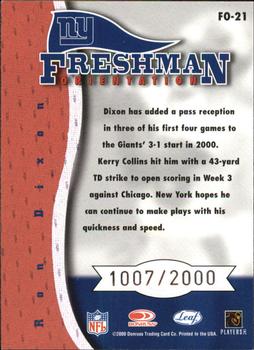 2000 Leaf Rookies & Stars - Freshman Orientation #FO-21 Ron Dixon Back